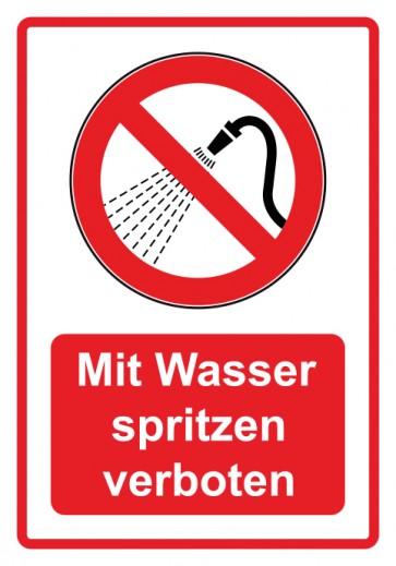 Magnetschild Verbotszeichen Piktogramm & Text deutsch · Mit Wasser spritzen verboten · rot (Verbotsschild magnetisch · Magnetfolie)