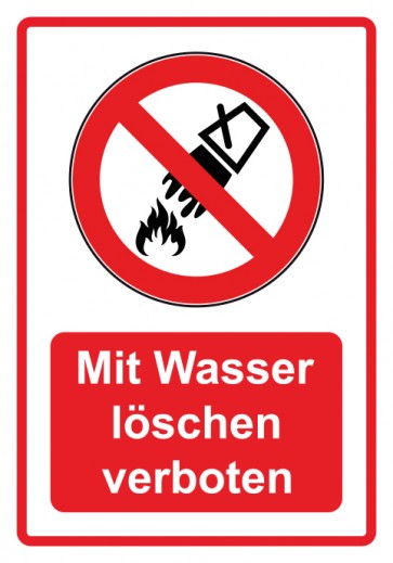 Magnetschild Verbotszeichen Piktogramm & Text deutsch · Mit Wasser löschen verboten · rot