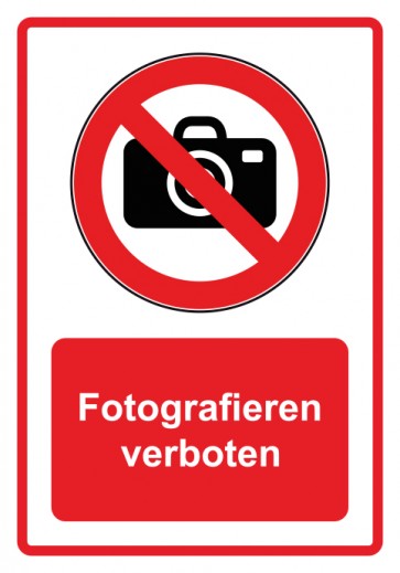 Schild Verbotszeichen Piktogramm & Text deutsch · Fotografieren verboten · rot (Verbotsschild)