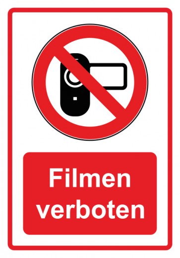 Aufkleber Verbotszeichen Piktogramm & Text deutsch · Filmen verboten · rot | stark haftend (Verbotsaufkleber)