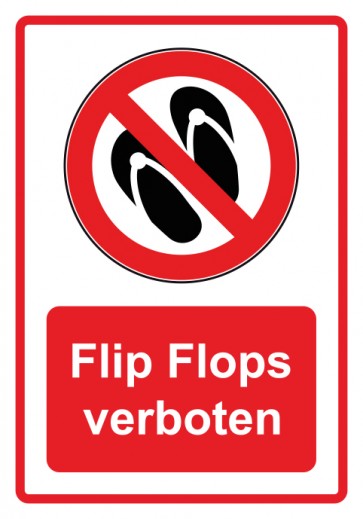 Schild Verbotszeichen Piktogramm & Text deutsch · Flip Flops verboten · rot | selbstklebend (Verbotsschild)