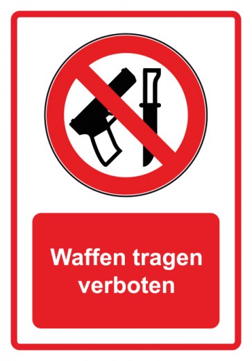 Schild Verbotszeichen Piktogramm & Text deutsch · Waffen tragen verboten · rot (Verbotsschild)