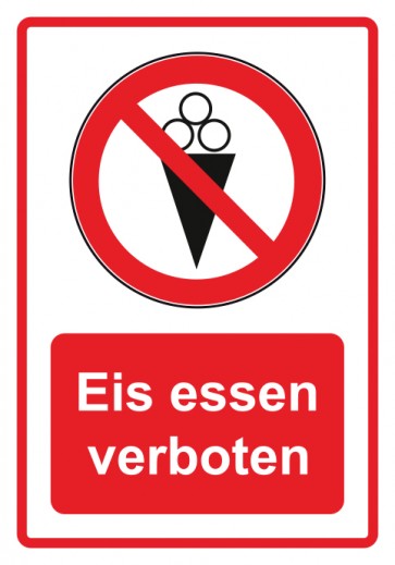 Aufkleber Verbotszeichen Piktogramm & Text deutsch · Eis essen verboten · rot | stark haftend (Verbotsaufkleber)