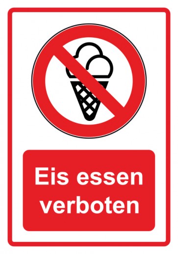Aufkleber Verbotszeichen Piktogramm & Text deutsch · Eis essen verboten · rot | stark haftend (Verbotsaufkleber)