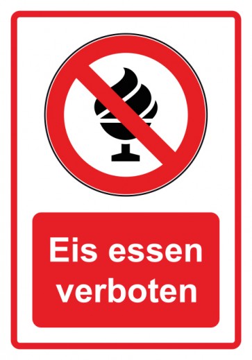Aufkleber Verbotszeichen Piktogramm & Text deutsch · Eis essen verboten · rot | stark haftend