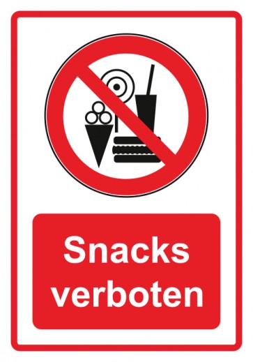 Aufkleber Verbotszeichen Piktogramm & Text deutsch · Snacks verboten · rot | stark haftend (Verbotsaufkleber)