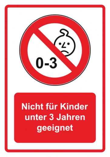 Schild Verbotszeichen Piktogramm & Text deutsch · Nicht für Kinder unter 3 Jahren geeignet · rot | selbstklebend (Verbotsschild)