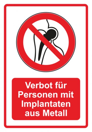 Magnetschild Verbotszeichen Piktogramm & Text deutsch · Verbot für Personen mit Implantaten aus Metall · rot (Verbotsschild magnetisch · Magnetfolie)