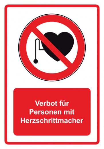 Schild Verbotszeichen Piktogramm & Text deutsch · Verbot für Personen mit Herzschrittmacher · rot | selbstklebend (Verbotsschild)