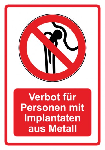 Aufkleber Verbotszeichen Piktogramm & Text deutsch · Verbot für Personen mit Implantaten aus Metall · rot | stark haftend