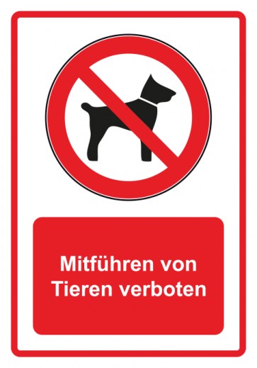Schild Verbotszeichen Piktogramm & Text deutsch · Mitführen von Tieren verboten · rot | selbstklebend (Verbotsschild)