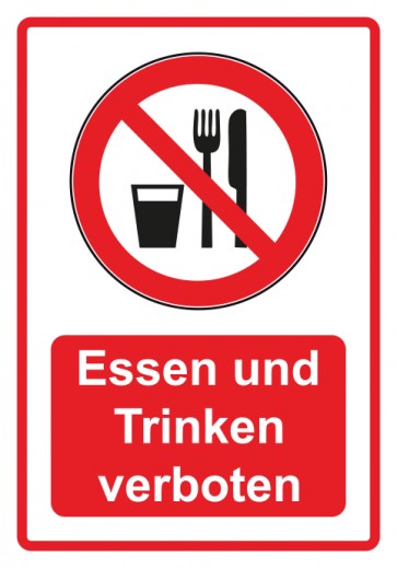 Schild Verbotszeichen Piktogramm & Text deutsch · Essen und Trinken verboten · rot | selbstklebend (Verbotsschild)
