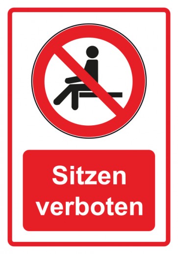 Aufkleber Verbotszeichen Piktogramm & Text deutsch · Sitzen verboten · rot (Verbotsaufkleber)