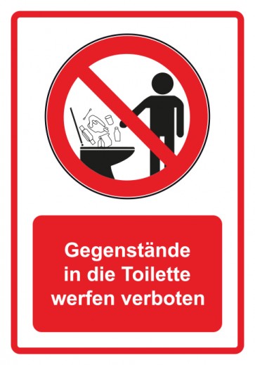 Magnetschild Verbotszeichen Piktogramm & Text deutsch · Gegenstände in die Toilette werfen verboten · rot (Verbotsschild magnetisch · Magnetfolie)
