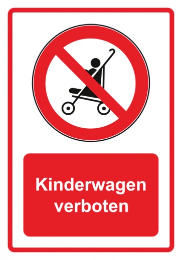 Aufkleber Verbotszeichen Piktogramm & Text deutsch · Kinderwagen verboten · rot | stark haftend