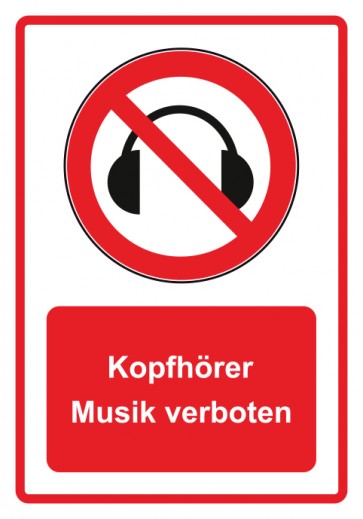 Aufkleber Verbotszeichen Piktogramm & Text deutsch · Kopfhörer Musik verboten · rot | stark haftend (Verbotsaufkleber)