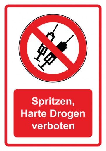 Schild Verbotszeichen Piktogramm & Text deutsch · Spritzen Harte Drogen verboten · rot | selbstklebend (Verbotsschild)