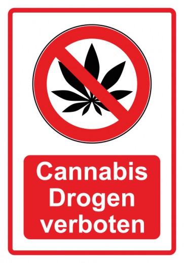 Aufkleber Verbotszeichen Piktogramm & Text deutsch · Cannabis Drogen verboten · rot | stark haftend (Verbotsaufkleber)