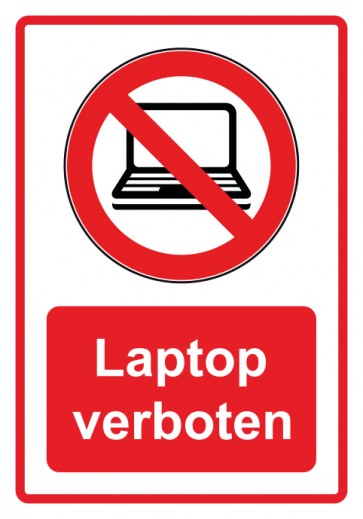 Aufkleber Verbotszeichen Piktogramm & Text deutsch · Laptop verboten · rot | stark haftend (Verbotsaufkleber)