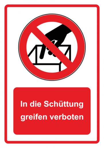 Aufkleber Verbotszeichen Piktogramm & Text deutsch · In die Schüttung greifen verboten · rot | stark haftend (Verbotsaufkleber)