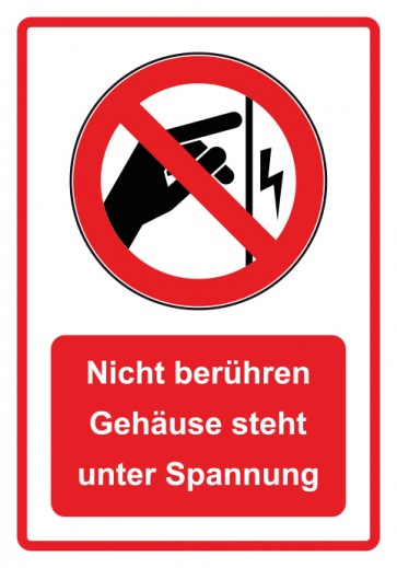 Aufkleber Verbotszeichen Piktogramm & Text deutsch · Nicht berühren Gehäuse steht unter Spannung · rot (Verbotsaufkleber)