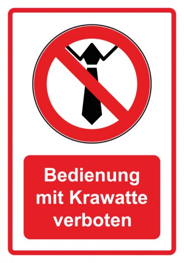 Aufkleber Verbotszeichen Piktogramm & Text deutsch · Bedienung mit Krawatte verboten · rot (Verbotsaufkleber)