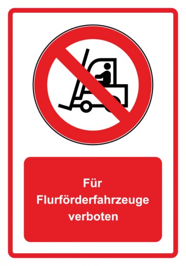 Schild Verbotszeichen Piktogramm & Text deutsch · Für Flurförderfahrzeuge verboten · rot | selbstklebend (Verbotsschild)