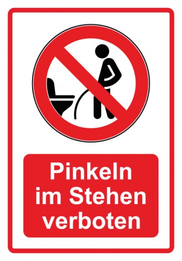 Schild Verbotszeichen Piktogramm & Text deutsch · Pinkeln im Stehen verboten · rot | selbstklebend