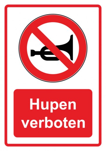 Schild Verbotszeichen Piktogramm & Text deutsch · Hupen verboten · rot | selbstklebend (Verbotsschild)