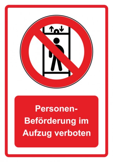 Schild Verbotszeichen Piktogramm & Text deutsch · Personenbeförderung im Aufzug verboten · rot | selbstklebend (Verbotsschild)