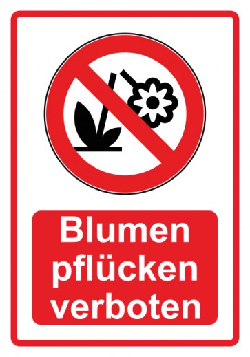 Schild Verbotszeichen Piktogramm & Text deutsch · Blumen pflücken verboten · rot | selbstklebend (Verbotsschild)