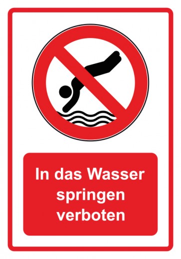 Schild Verbotszeichen Piktogramm & Text deutsch · In das Wasser springen verboten · rot (Verbotsschild)