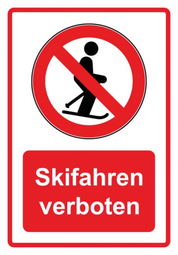 Aufkleber Verbotszeichen Piktogramm & Text deutsch · Skifahren verboten · rot (Verbotsaufkleber)