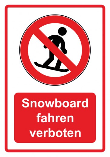 Aufkleber Verbotszeichen Piktogramm & Text deutsch · Snowboard fahren verboten · rot | stark haftend (Verbotsaufkleber)