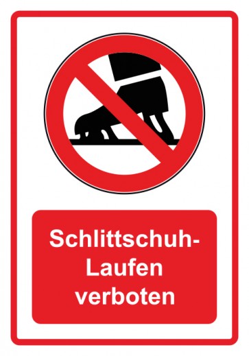 Schild Verbotszeichen Piktogramm & Text deutsch · Schlittschuhe laufen verboten · rot | selbstklebend (Verbotsschild)