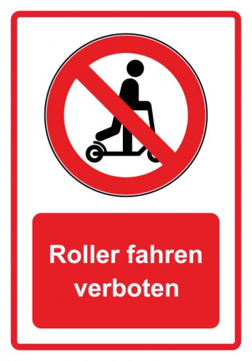 Aufkleber Verbotszeichen Piktogramm & Text deutsch · Roller fahren verboten · rot | stark haftend