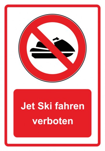 Schild Verbotszeichen Piktogramm & Text deutsch · Jet Ski fahren verboten · rot (Verbotsschild)