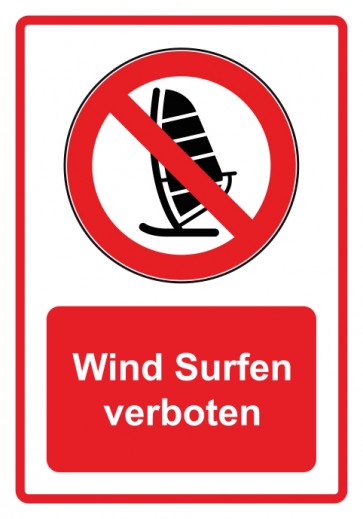 Aufkleber Verbotszeichen Piktogramm & Text deutsch · Wind Surfen verboten · rot | stark haftend (Verbotsaufkleber)