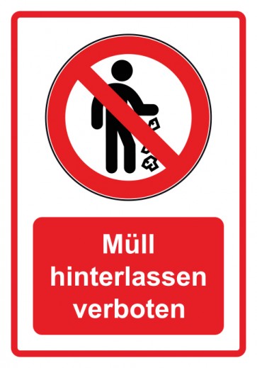 Aufkleber Verbotszeichen Piktogramm & Text deutsch · Müll hinterlassen verboten · rot | stark haftend (Verbotsaufkleber)
