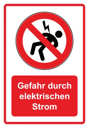 Aufkleber Verbotszeichen Piktogramm & Text deutsch · Gefahr durch elektrischen Strom · rot (Verbotsaufkleber)