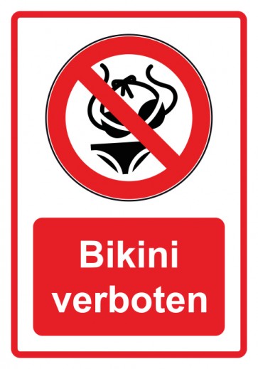 Aufkleber Verbotszeichen Piktogramm & Text deutsch · Bikini verboten · rot | stark haftend (Verbotsaufkleber)