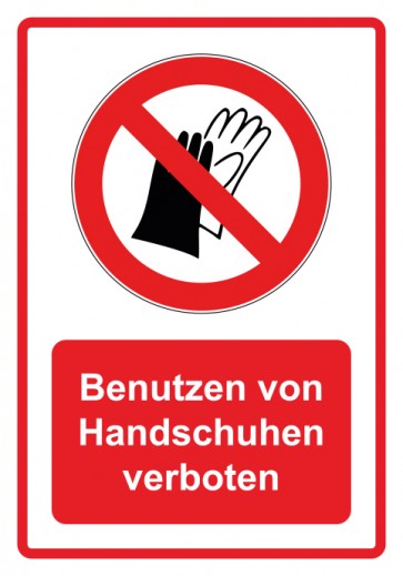 Aufkleber Verbotszeichen Piktogramm & Text deutsch · Benutzen von Handschuhen verboten · rot | stark haftend (Verbotsaufkleber)