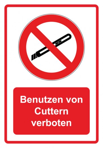 Aufkleber Verbotszeichen Piktogramm & Text deutsch · Benutzen von Cuttern verboten · rot | stark haftend (Verbotsaufkleber)
