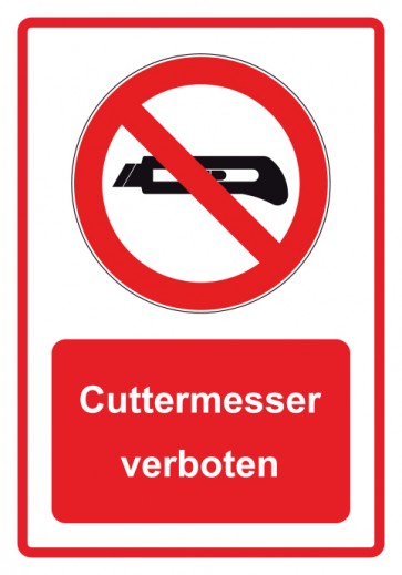 Magnetschild Verbotszeichen Piktogramm & Text deutsch · Cutter Messer verboten · rot (Verbotsschild magnetisch · Magnetfolie)
