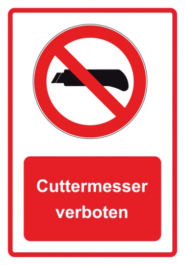 Schild Verbotszeichen Piktogramm & Text deutsch · Cuttermesser verboten · rot (Verbotsschild)