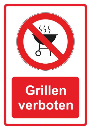Schild Verbotszeichen Piktogramm & Text deutsch · Grillen verboten · rot | selbstklebend (Verbotsschild)