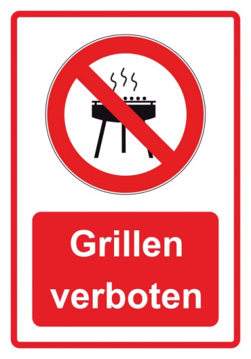 Schild Verbotszeichen Piktogramm & Text deutsch · Grillen verboten / Grillverbot · rot | selbstklebend (Verbotsschild)