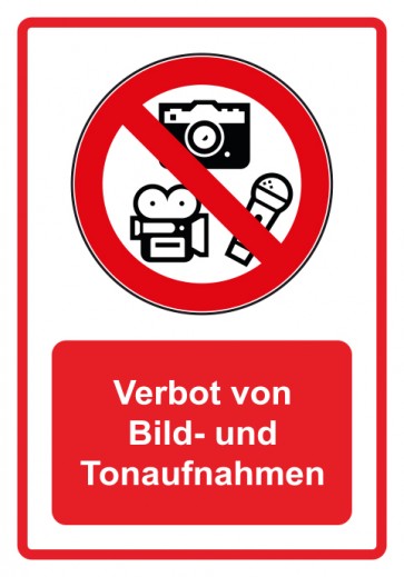 Aufkleber Verbotszeichen Piktogramm & Text deutsch · Verbot von Bild- und Tonaufnahmen · rot | stark haftend (Verbotsaufkleber)