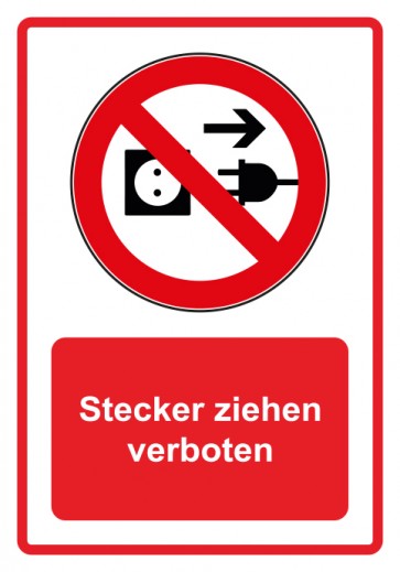 Magnetschild Verbotszeichen Piktogramm & Text deutsch · Stecker ziehen verboten · rot (Verbotsschild magnetisch · Magnetfolie)
