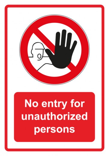 Magnetschild Verbotszeichen Piktogramm & Text englisch · No entry for unauthorized persons · rot (Verbotsschild magnetisch · Magnetfolie)